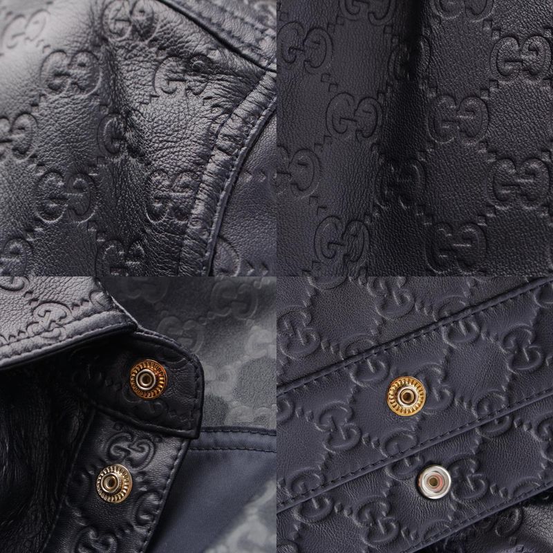 Gucci Leather GG Guccissima Jacket Navy 46