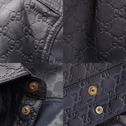Gucci Leather GG Guccissima Jacket Navy 46