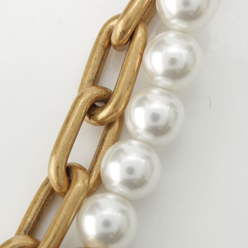 Louis Vuitton Logo Pearl Chain Belt Bag Charm Gold White