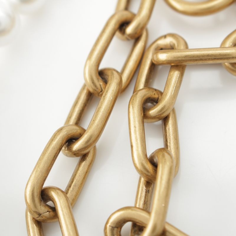 Louis Vuitton Logo Pearl Chain Belt Bag Charm Gold White