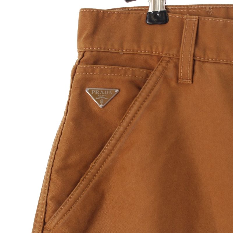 Prada Cotton Moleskin Triangle Logo Damaged Pants Brown