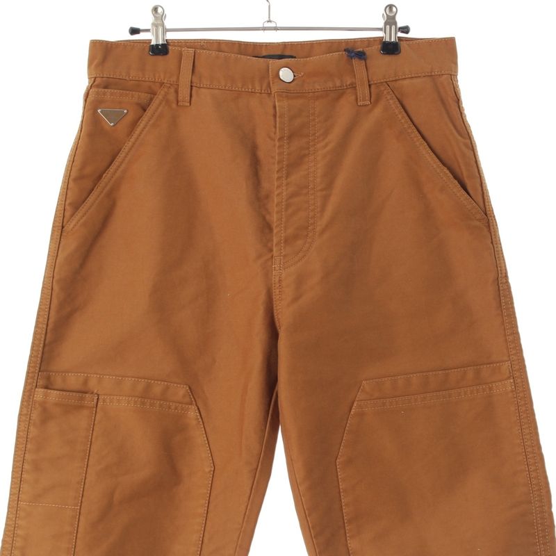 Prada Cotton Moleskin Triangle Logo Damaged Pants Brown