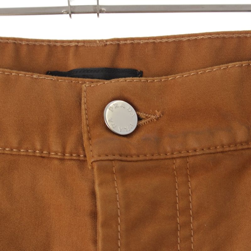 Prada Cotton Moleskin Triangle Logo Damaged Pants Brown