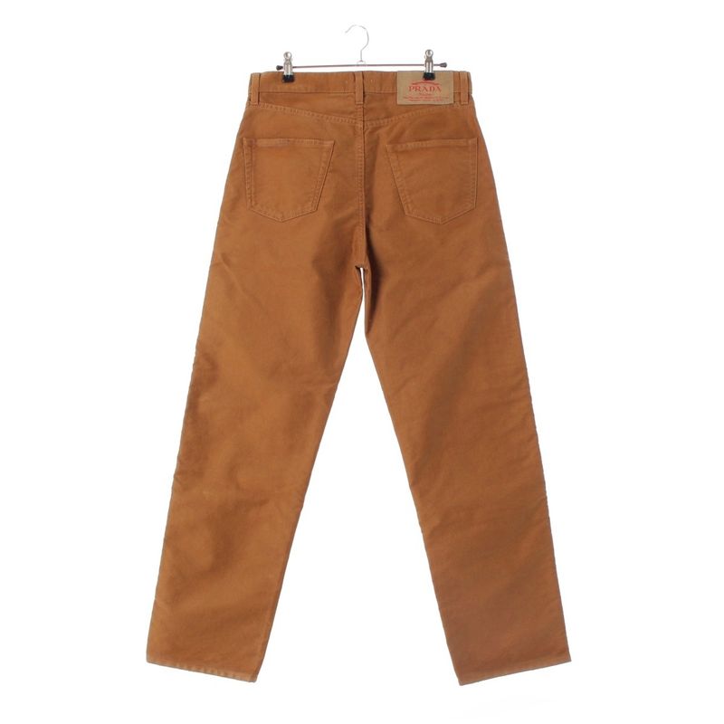 Prada Cotton Moleskin Triangle Logo Damaged Pants Brown
