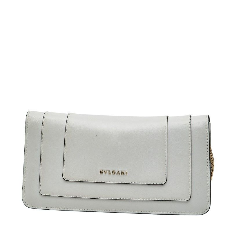 Bvlgari Serpenti Chain Shoulder Bag White Gold Leather