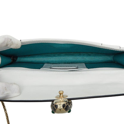 Bvlgari Serpenti Chain Shoulder Bag White Gold Leather