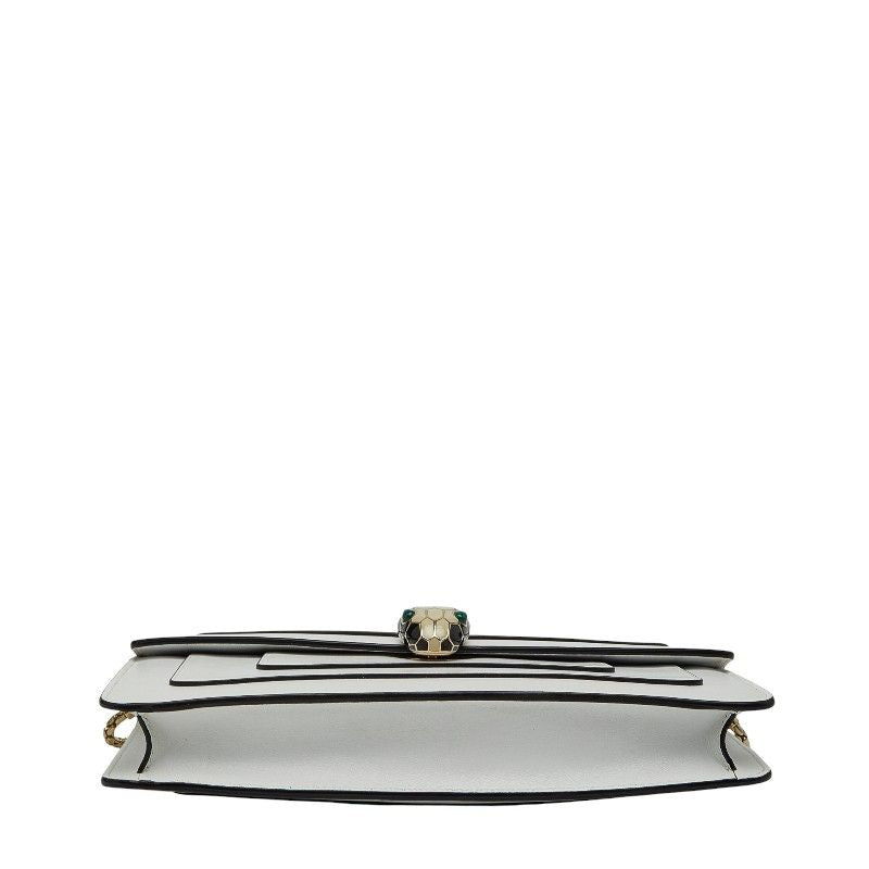 Bvlgari Serpenti Chain Shoulder Bag White Gold Leather