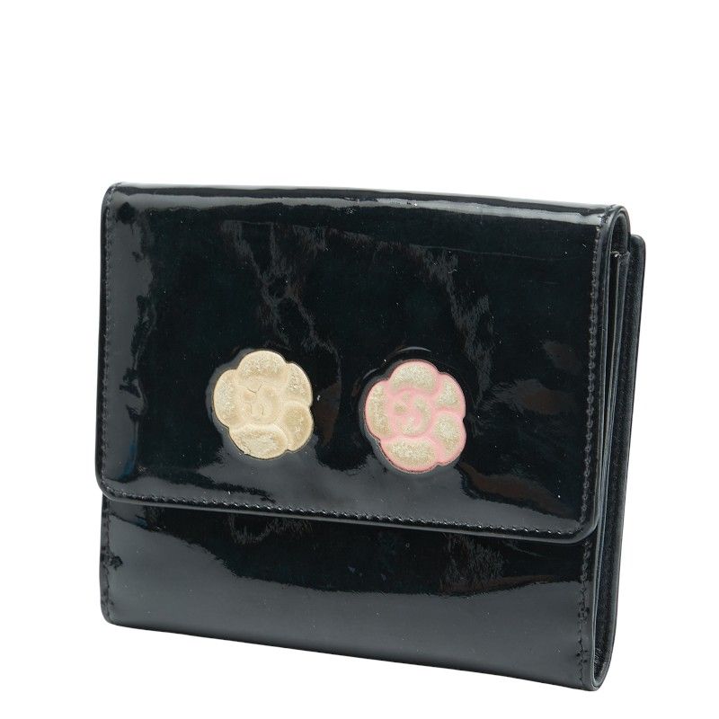 Chanel CC Logo Camellia Black Multicolor Patent Leather
