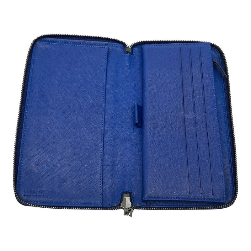 Versace Zip Around Wallet Blue Leather