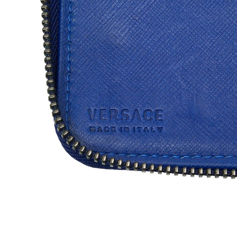 Versace Zip Around Wallet Blue Leather