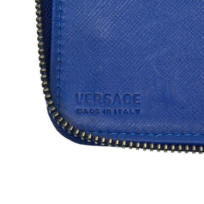 Versace Zip Around Wallet Blue Leather