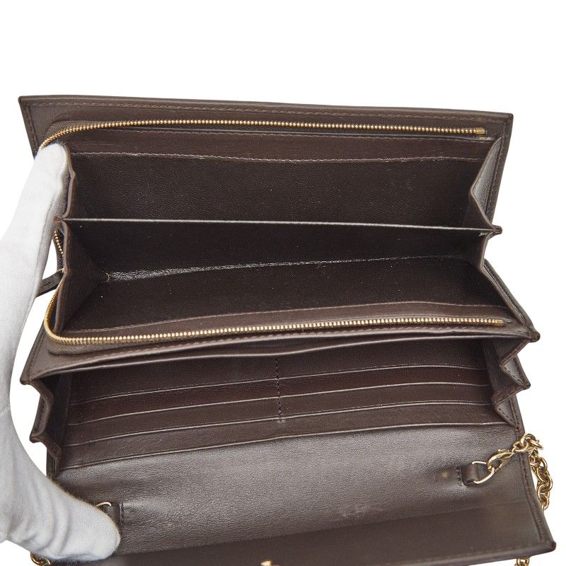 Gucci GG Canvas Chain Wallet Long Beige Brown