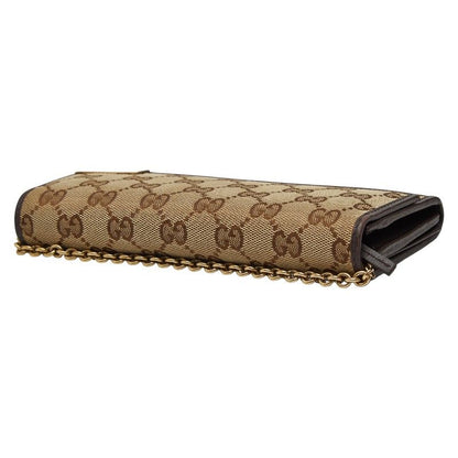 Gucci GG Canvas Chain Wallet Long Beige Brown