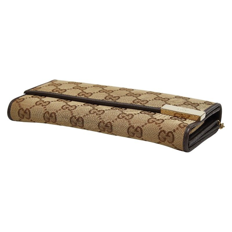 Gucci GG Canvas Chain Wallet Long Beige Brown