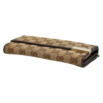 Gucci GG Canvas Chain Wallet Long Beige Brown