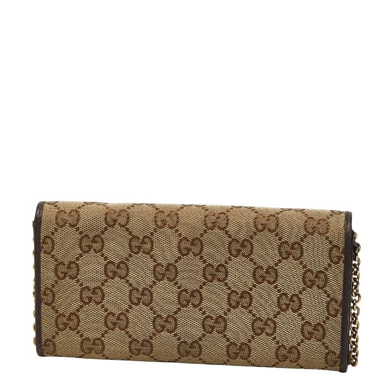 Gucci GG Canvas Chain Wallet Long Beige Brown