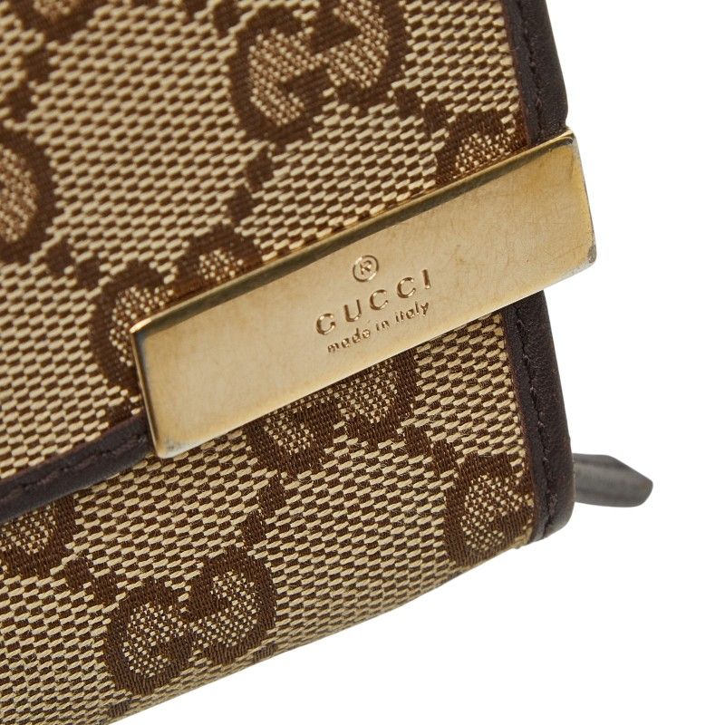 Gucci GG Canvas Chain Wallet Long Beige Brown