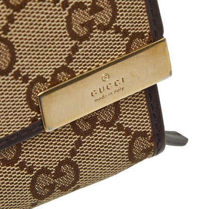 Gucci GG Canvas Chain Wallet Long Beige Brown