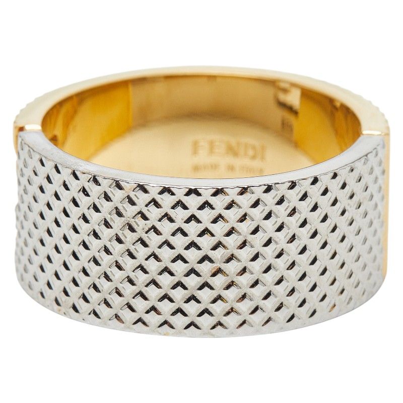 Fendi FF Logo Ring M Gold Silver Plated Metal