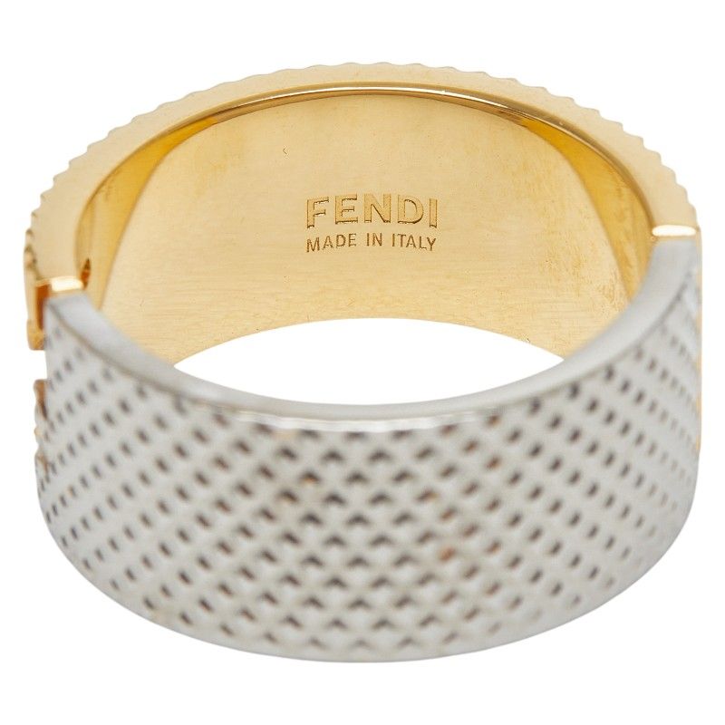 Fendi FF Logo Ring M Gold Silver Plated Metal