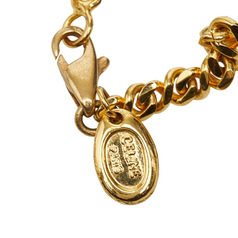 Celine Triomphe Chain Long Necklace Gold Plated Rhinestone