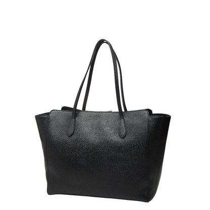 Gucci Swing Tote Shoulder Bag Black Leather