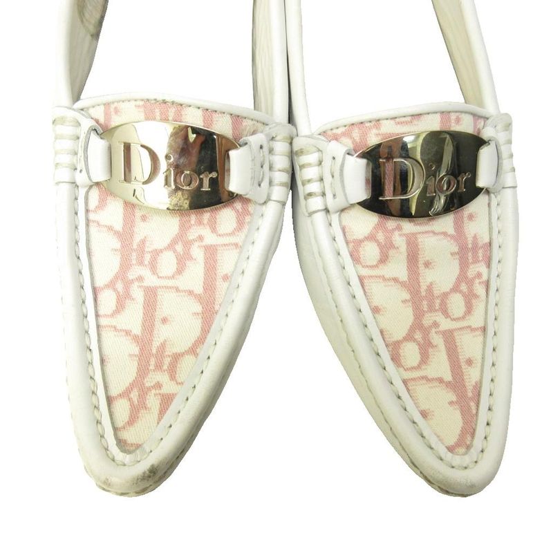 Dior Trotter Loafers Driving Shoes Leather White 35.5