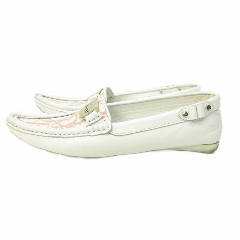 Dior Trotter Loafers Driving Shoes Leather White 35.5