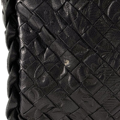 Bottega Veneta Intrecciato Shoulder Bag Leather Black