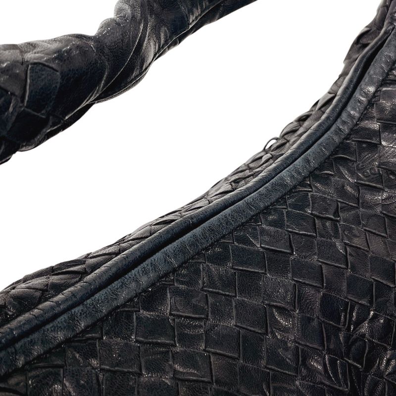 Bottega Veneta Intrecciato Shoulder Bag Leather Black