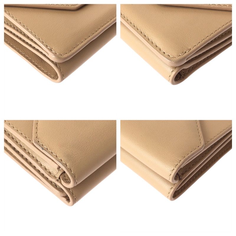 Balenciaga Beige Gold Leather Fold Wallet Compact