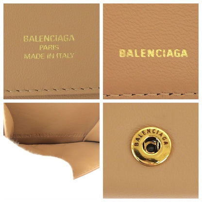 Balenciaga Beige Gold Leather Fold Wallet Compact