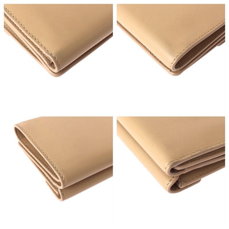Balenciaga Beige Gold Leather Fold Wallet Compact