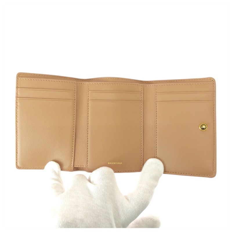 Balenciaga Beige Gold Leather Fold Wallet Compact