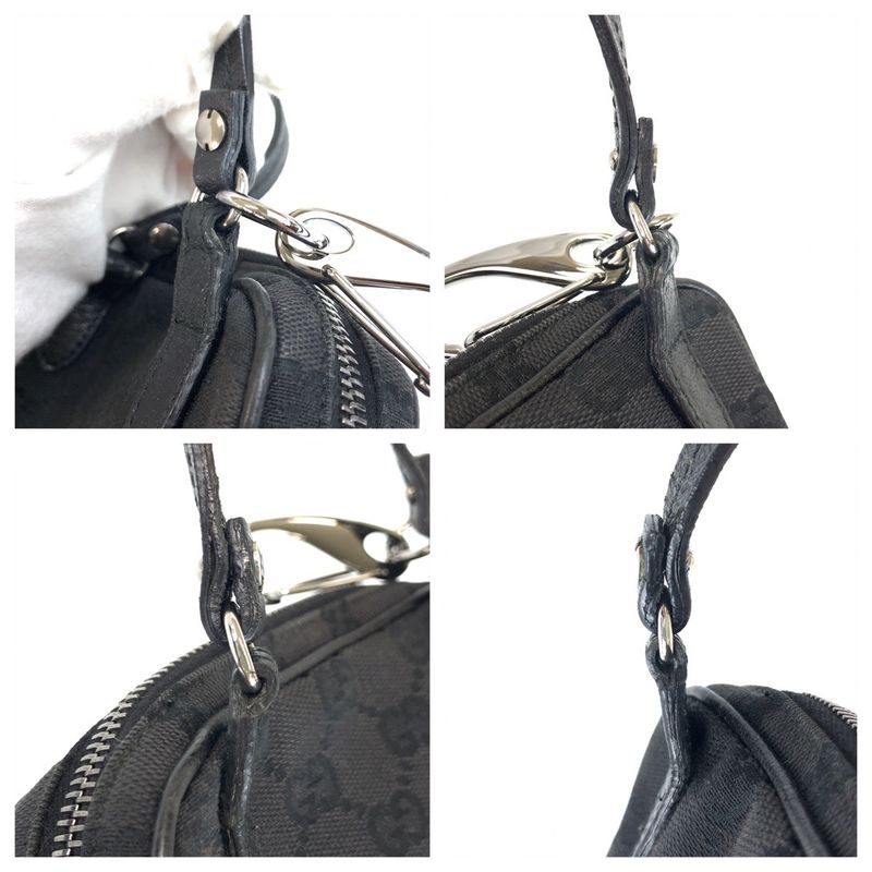 Gucci Black Silver GG Canvas Leather Shoulder Bag Pochette