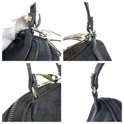 Gucci Black Silver GG Canvas Leather Shoulder Bag Pochette