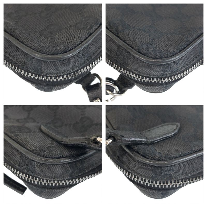 Gucci Black Silver GG Canvas Leather Shoulder Bag Pochette