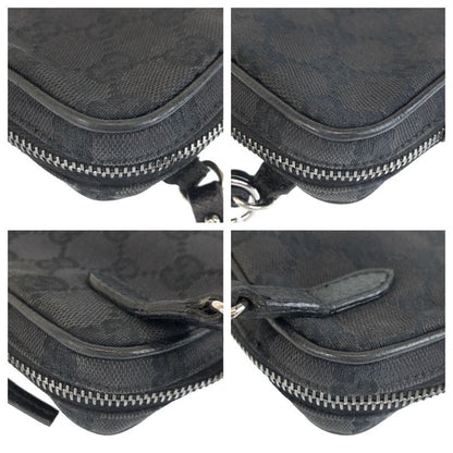 Gucci Black Silver GG Canvas Leather Shoulder Bag Pochette