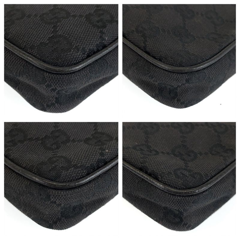 Gucci Black Silver GG Canvas Leather Shoulder Bag Pochette