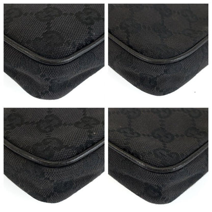 Gucci Black Silver GG Canvas Leather Shoulder Bag Pochette