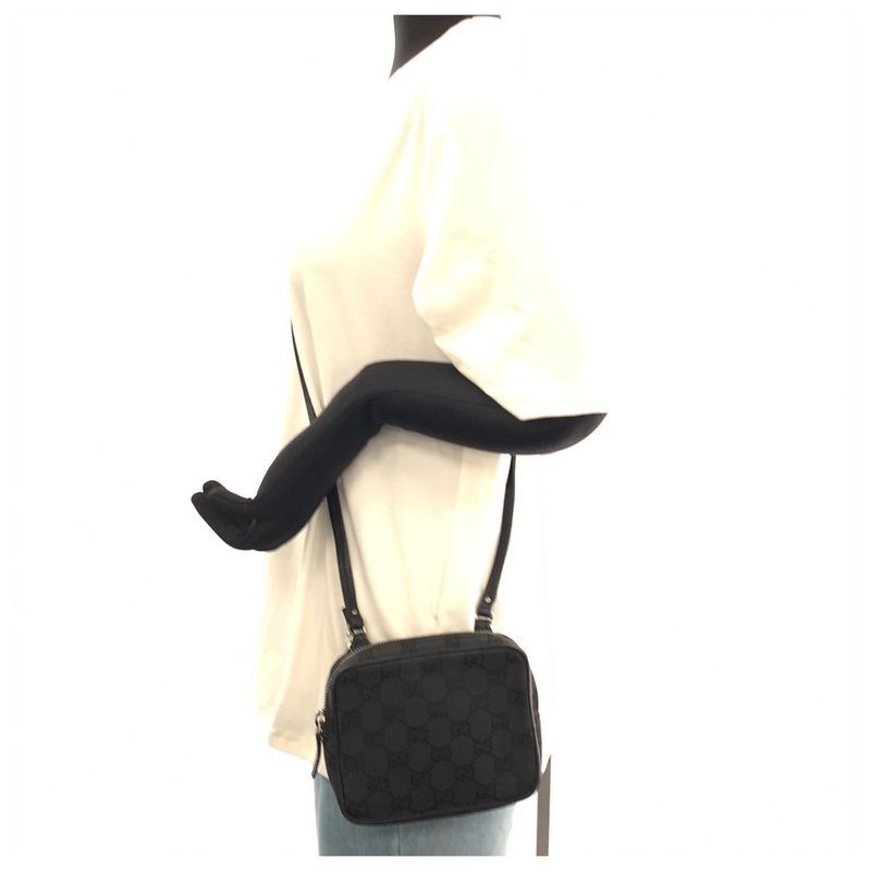 Gucci Black Silver GG Canvas Leather Shoulder Bag Pochette