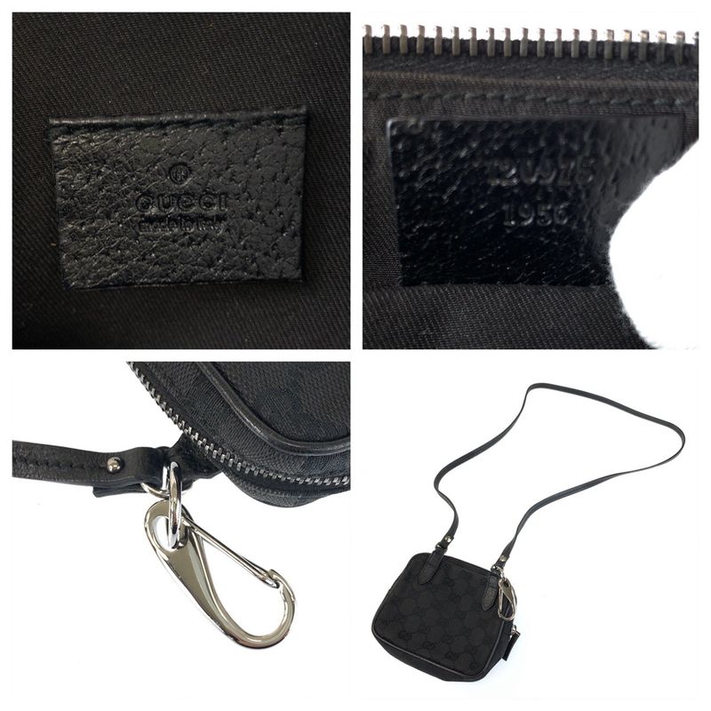 Gucci Black Silver GG Canvas Leather Shoulder Bag Pochette