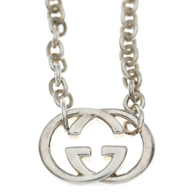 Gucci Interlocking Necklace Pendant Chain Silver
