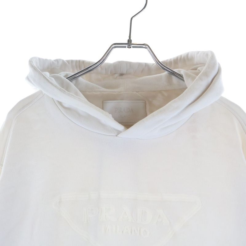 Prada Triangle Embossed Logo Pullover Sweatshirt Hoodie White