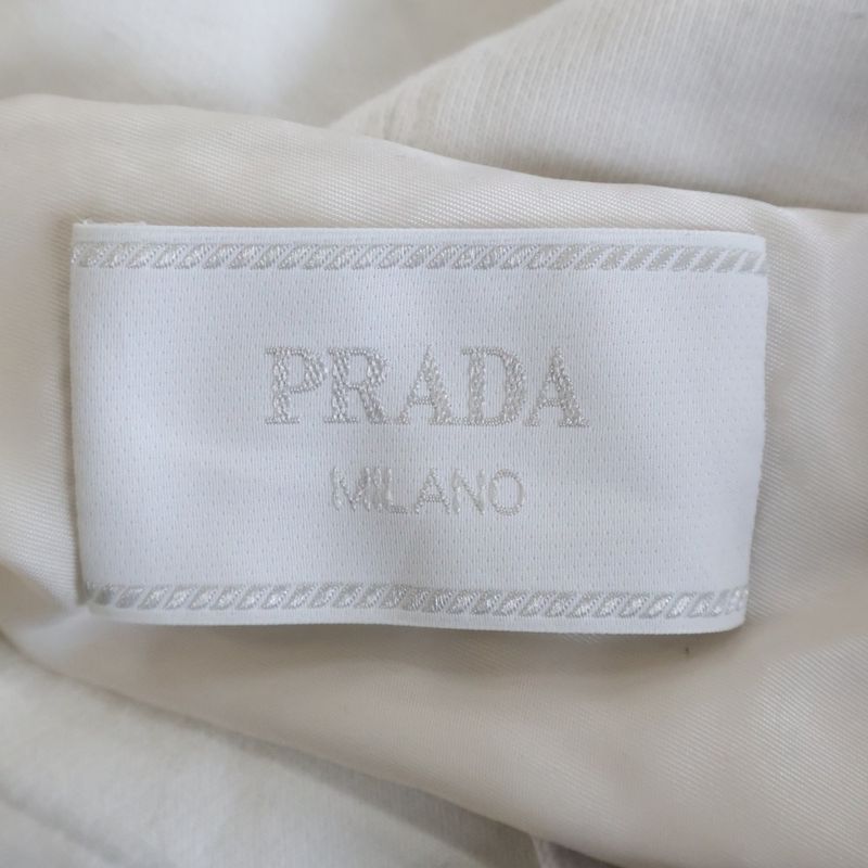 Prada Triangle Embossed Logo Pullover Sweatshirt Hoodie White