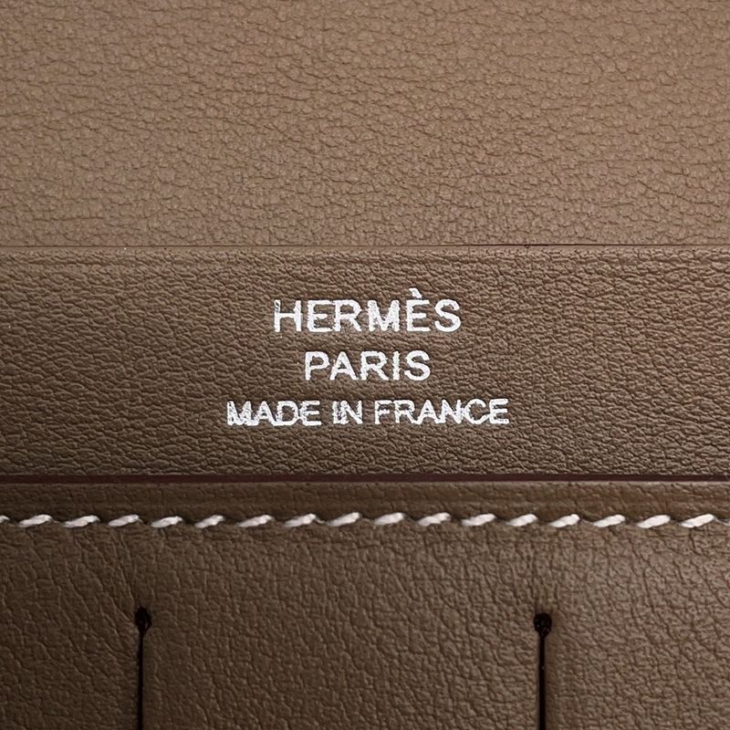 Hermes Bifold Wallet Citizen Twill Long Etoupe Silver Swift