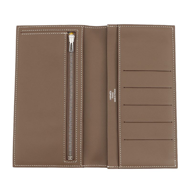 Hermes Bifold Wallet Citizen Twill Long Etoupe Silver Swift