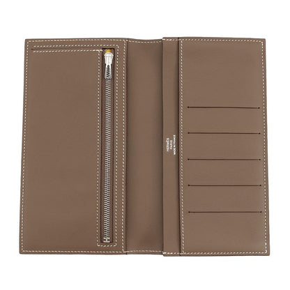 Hermes Bifold Wallet Citizen Twill Long Etoupe Silver Swift