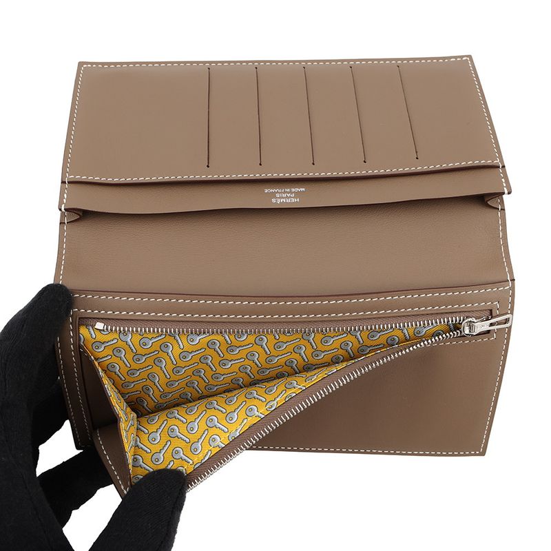 Hermes Bifold Wallet Citizen Twill Long Etoupe Silver Swift