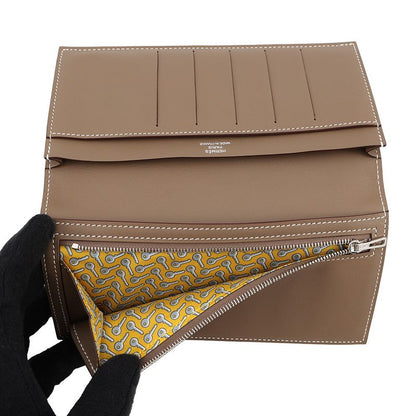 Hermes Bifold Wallet Citizen Twill Long Etoupe Silver Swift